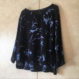 Ann Taylor Blue Top High Low Hem Sheer Long Sleeve